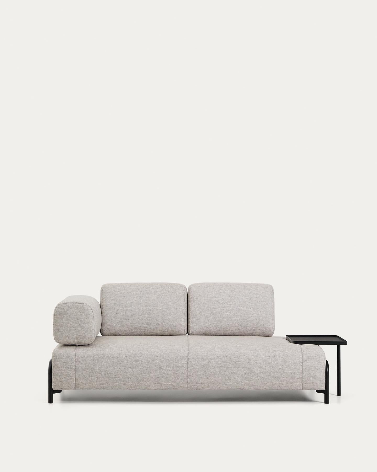 2-seater sofa Compo in Graubeige with a large tray and black metal frame 200 cm FSC