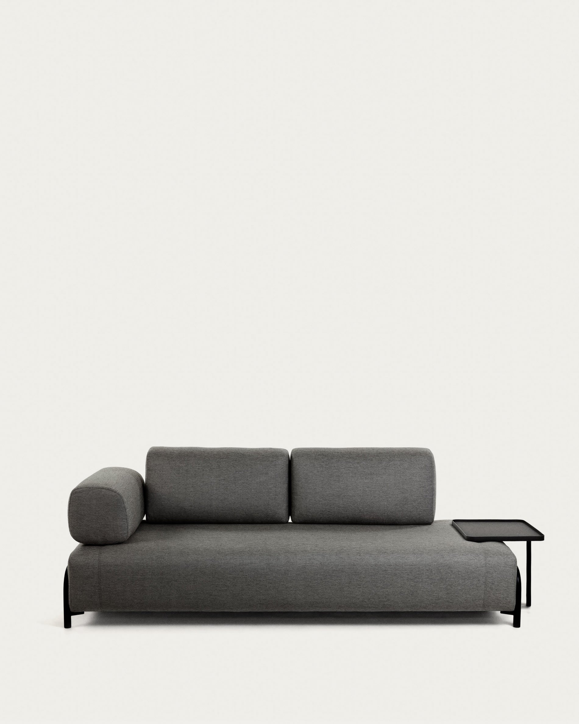 3D-Modell: Dunkelgraues Compo 3-Sitzer Sofa, 252 cm, mit grossem Tablett. Elegant und funktional für Ihr Wohnzimmer.