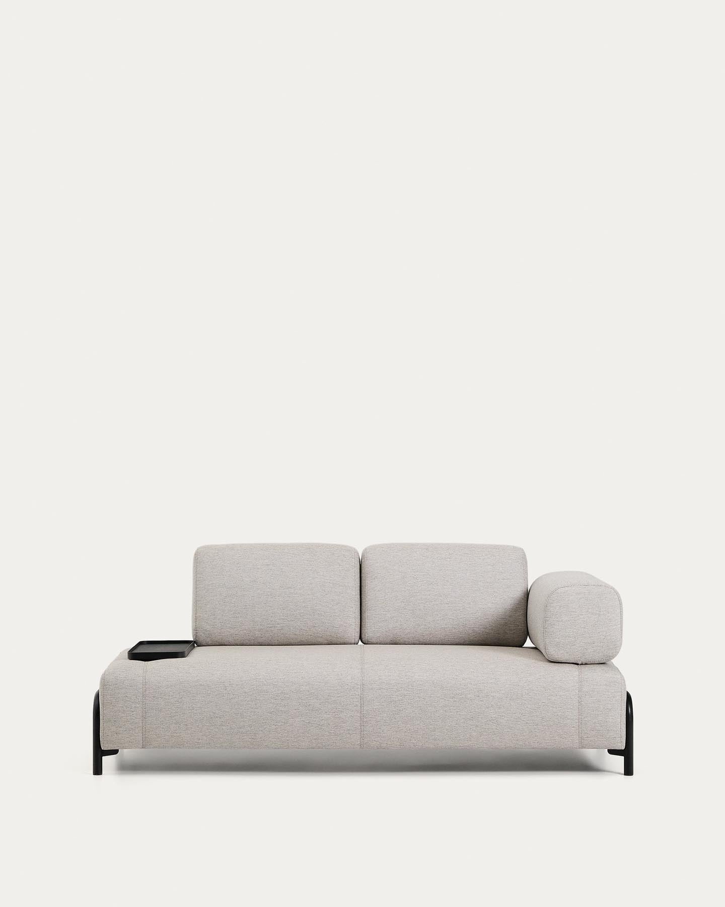 2-seater sofa Compo in Graubeige with a small tray and black metal frame 200 cm FS