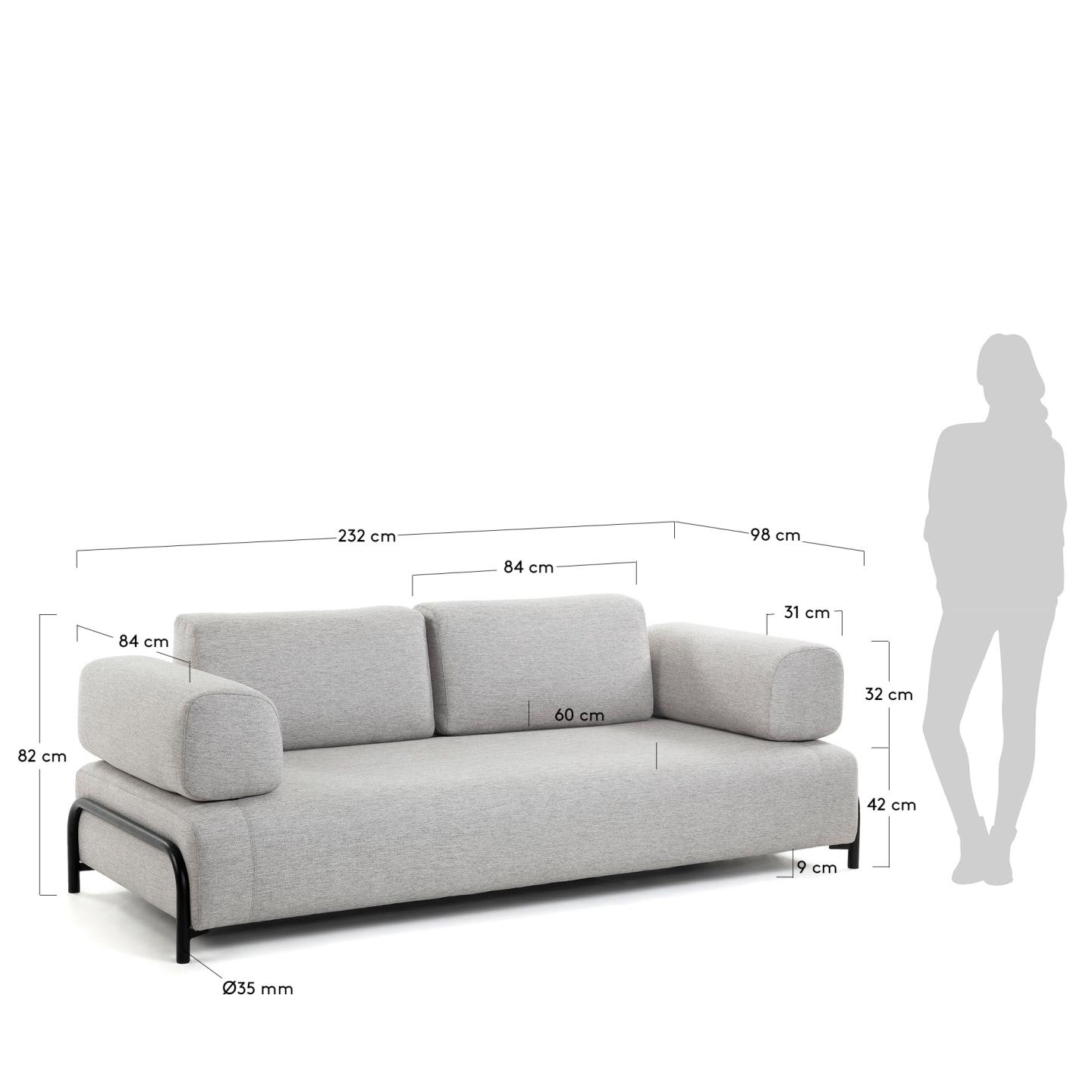 Das Compo 3-Sitzer Sofa von Kave Home in beige-grau (232 cm) bietet modernes Design und gemütlichen Komfort für Ihr Wohnzimmer.