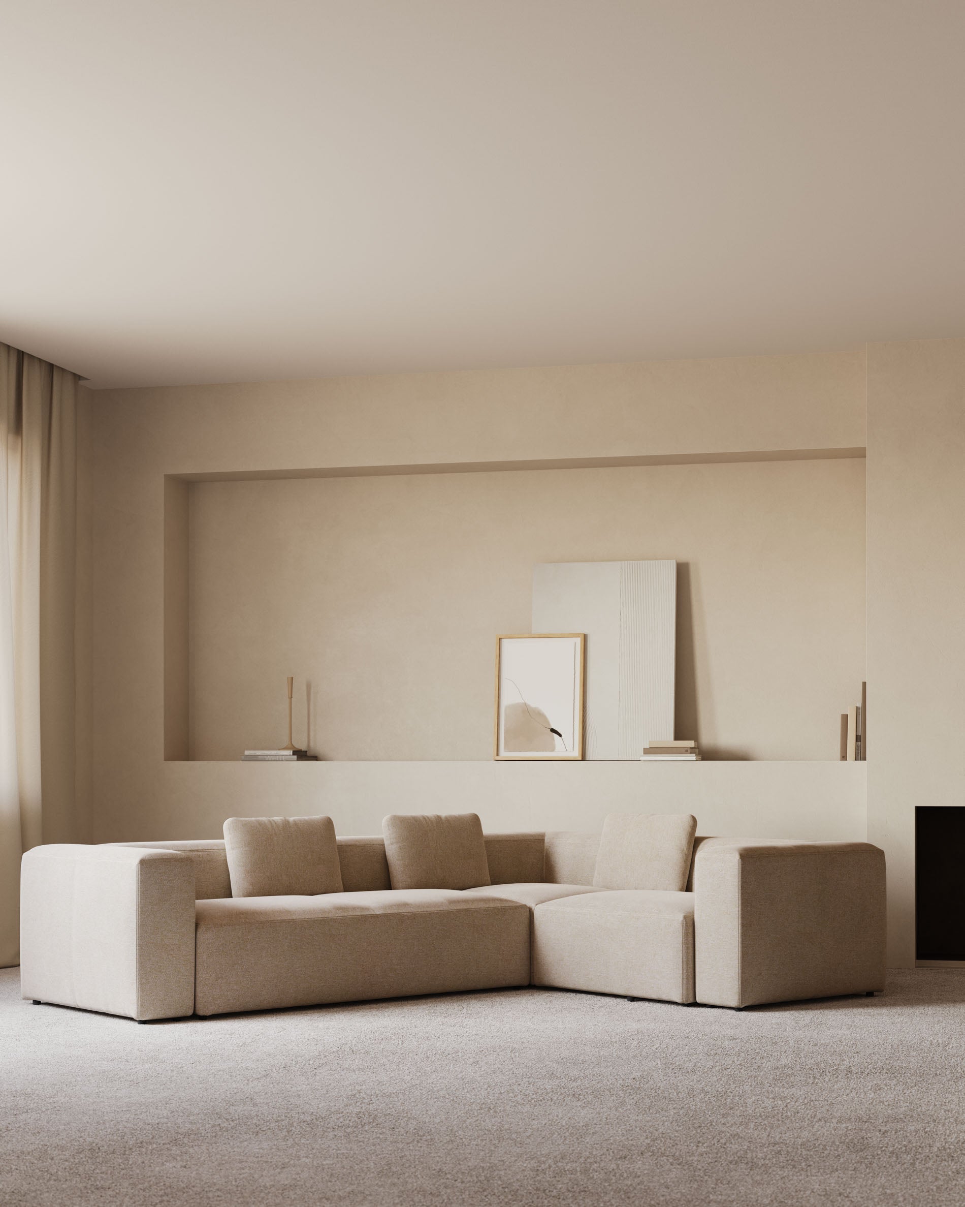4-Sitzer-Ecksofa Blok, schwer entflammbar mit beiger Chenille, 320 x 230 cm / 230 x 320 cm in Beige präsentiert im Onlineshop von KAQTU Design AG. Ecksofa ist von Kave Home
