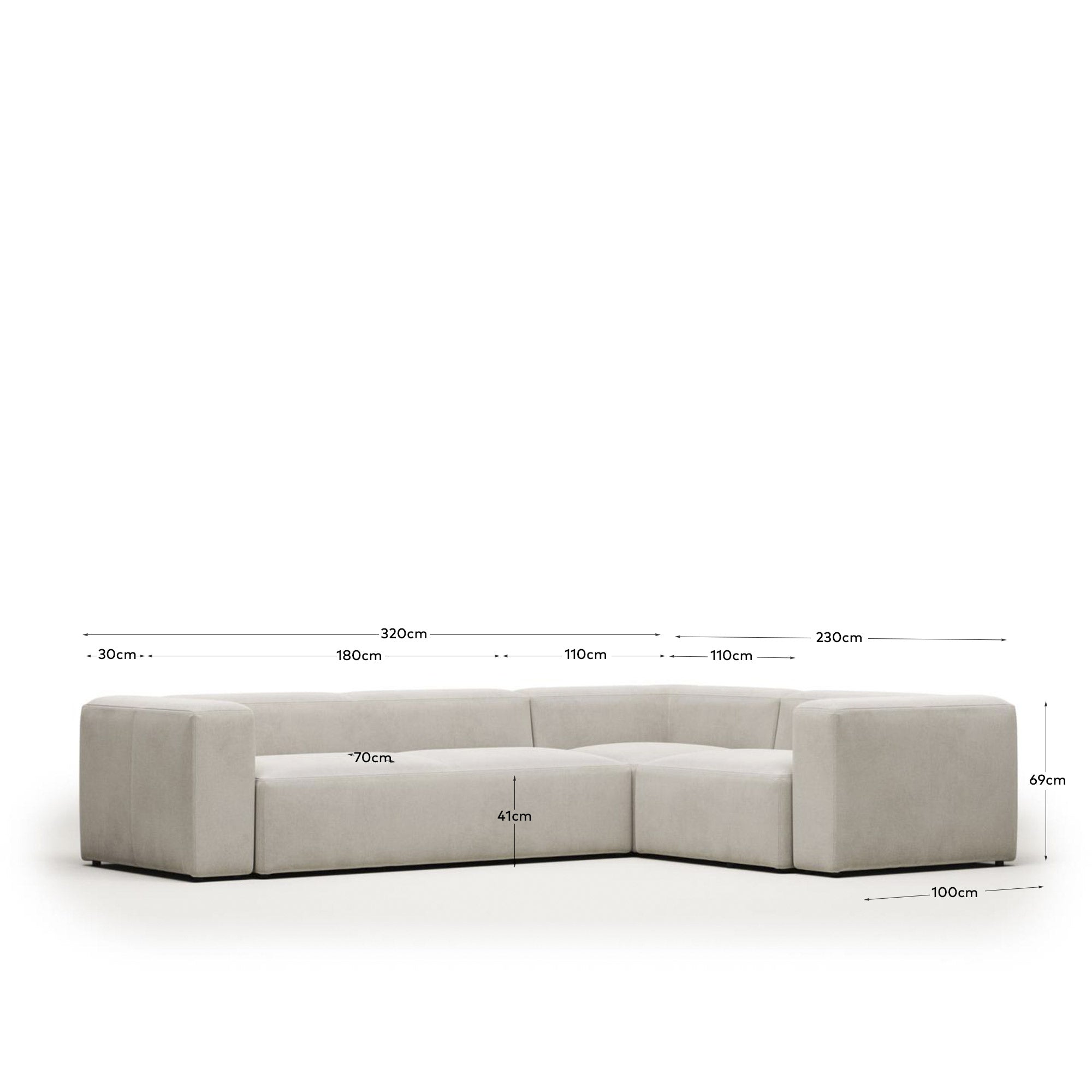 4-Sitzer-Ecksofa Blok, schwer entflammbar mit weisser Chenille, 320 x 230 cm / 230 x 320 cm in Grau präsentiert im Onlineshop von KAQTU Design AG. Ecksofa ist von Kave Home