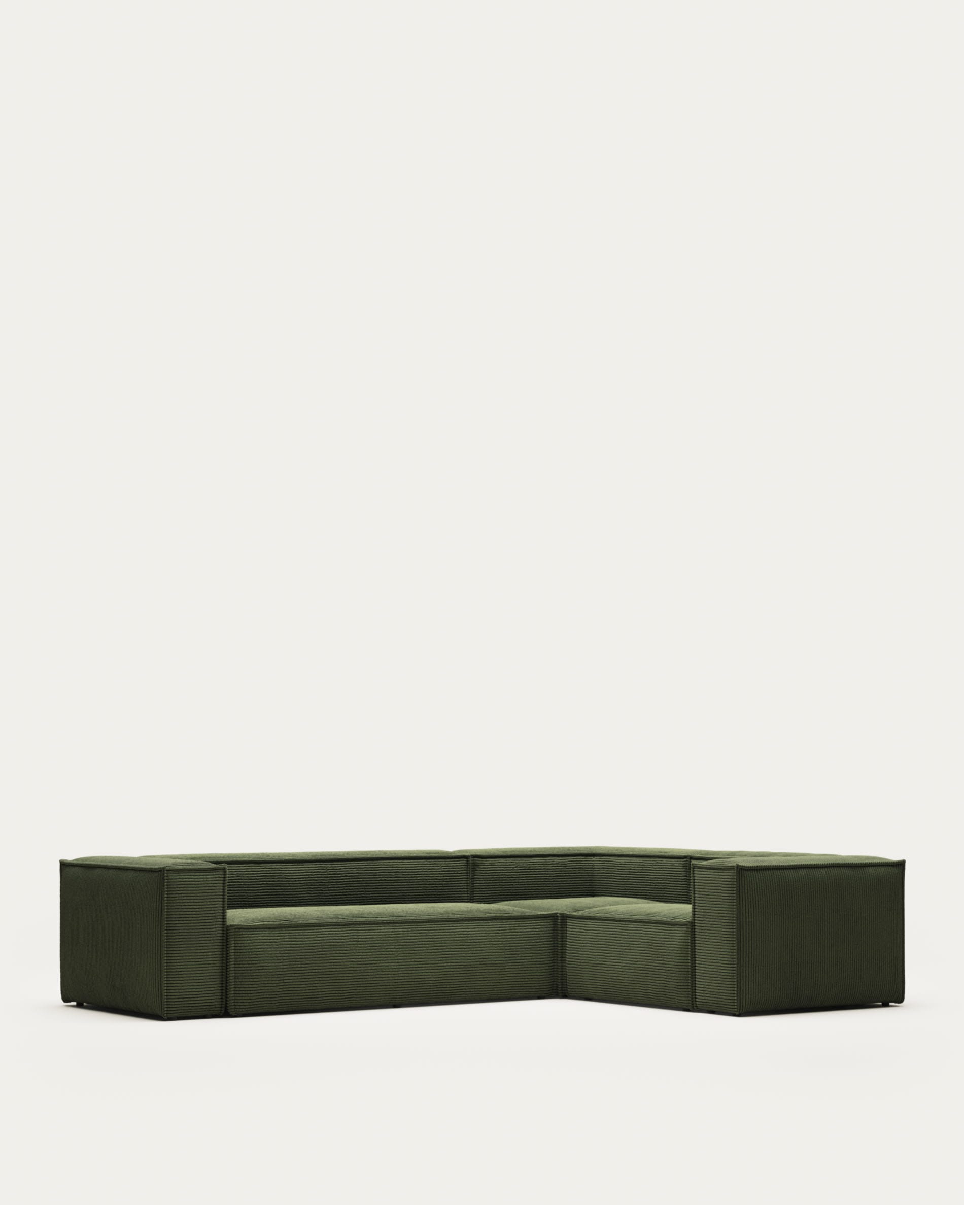 Canapé d’angle 4 places Blok en velours côtelé vert 320 x 230 cm / 230 x 320 cm