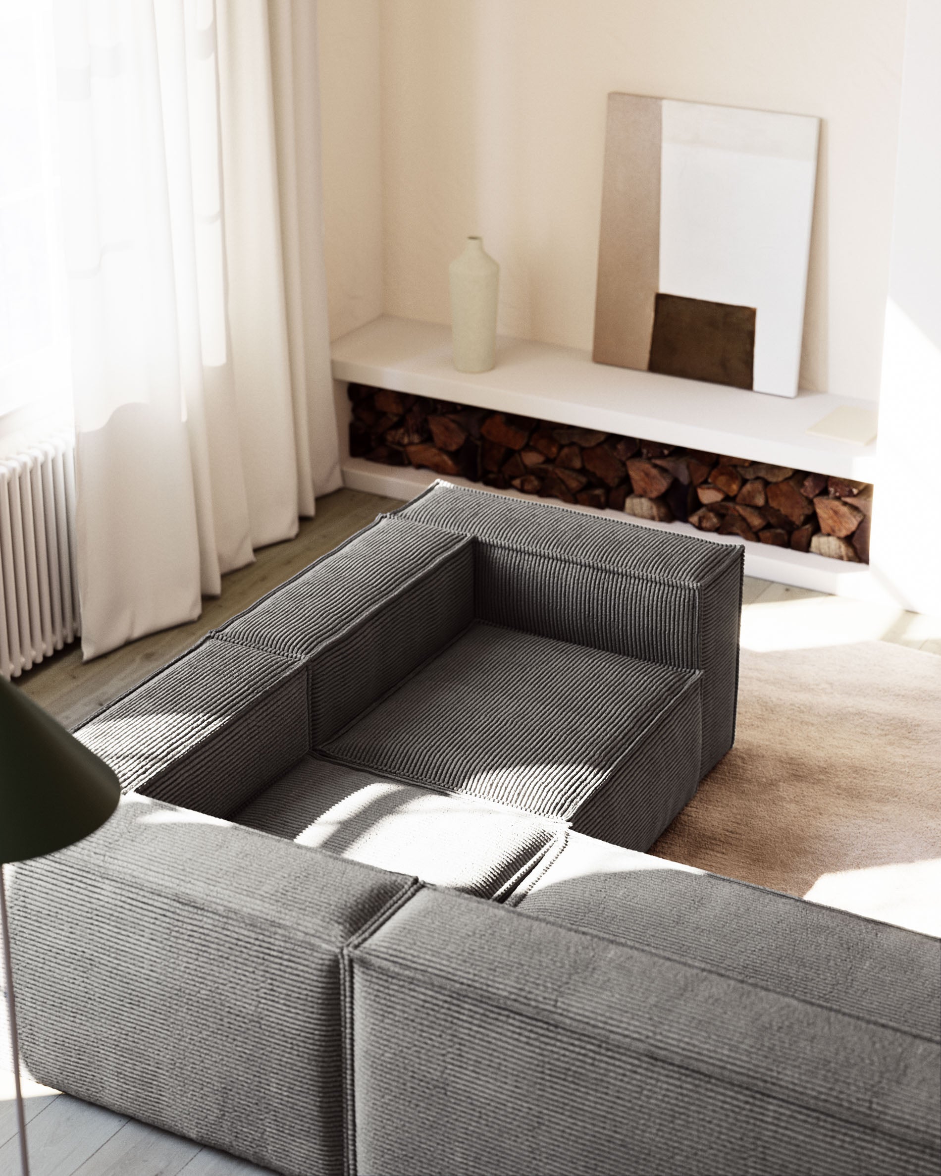 Blok 4-Sitzer-Ecksofa breiter Cord grau 320 x 230 cm / 230 x 320 cm FR in Grau präsentiert im Onlineshop von KAQTU Design AG. Ecksofa ist von Kave Home