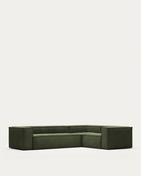 4-Sitzer-Ecksofa Blok, schwer entflammbar mit dickem, grünem Cord, 320 x 230 cm / 230 x 320 cm, FSC Mix Credit