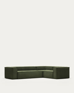 4-Sitzer-Ecksofa Blok, schwer entflammbar mit dickem, grünem Cord, 320 x 230 cm / 230 x 320 cm, FSC Mix Credit