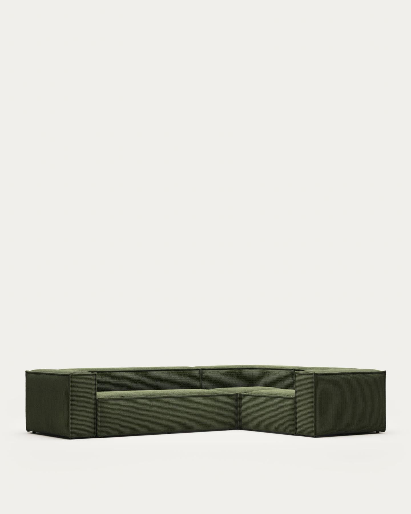 4-Sitzer-Ecksofa Blok, schwer entflammbar mit dickem, grünem Cord, 320 x 230 cm / 230 x 320 cm, FSC Mix Credit in Grün präsentiert im Onlineshop von KAQTU Design AG. Ecksofa ist von Kave Home