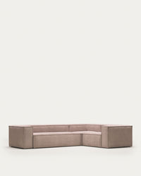 Canapé d'angle Blok 4 places large velours côtelé rose 320 x 230 cm/230 x 320 cm FR