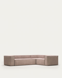 Canapé d'angle Blok 4 places large velours côtelé rose 320 x 230 cm/230 x 320 cm FR