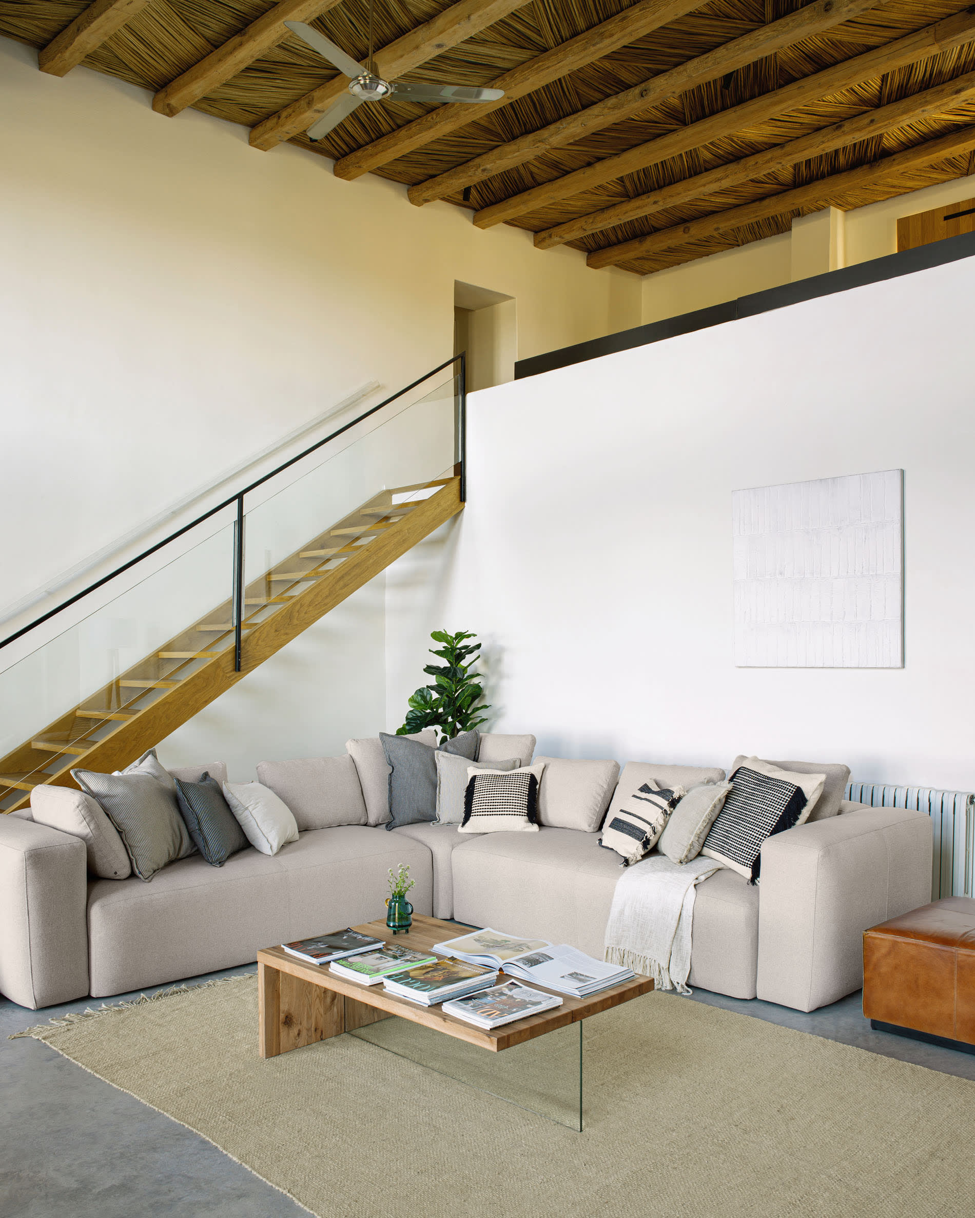 6-Sitzer-Ecksofa Blok mit beiger Chenille 320 x 320 cm FSC Mix Credit