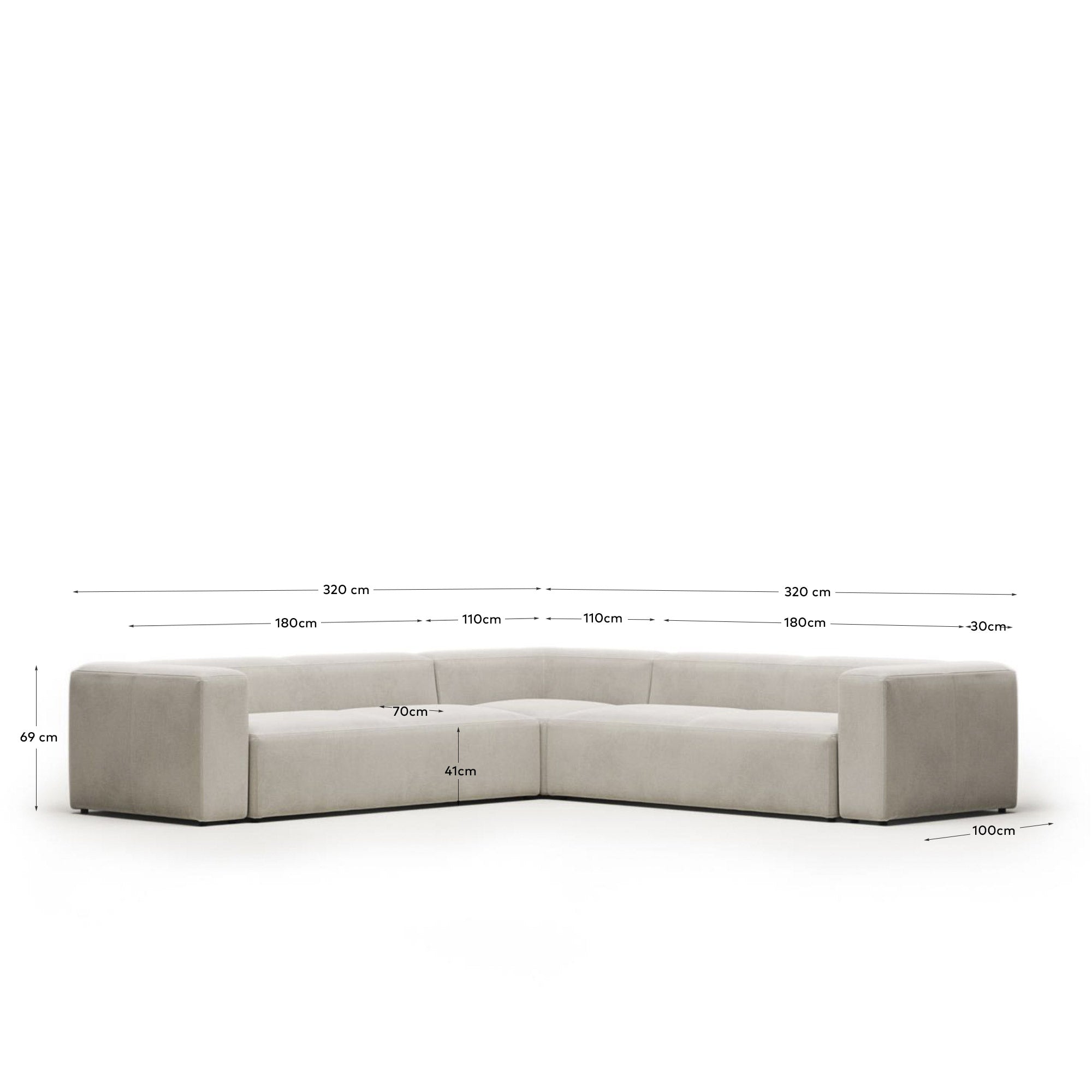 Blok 6-Sitzer-Ecksofa in Weiss 320 x 320 cm FR in Grau präsentiert im Onlineshop von KAQTU Design AG. Ecksofa ist von Kave Home