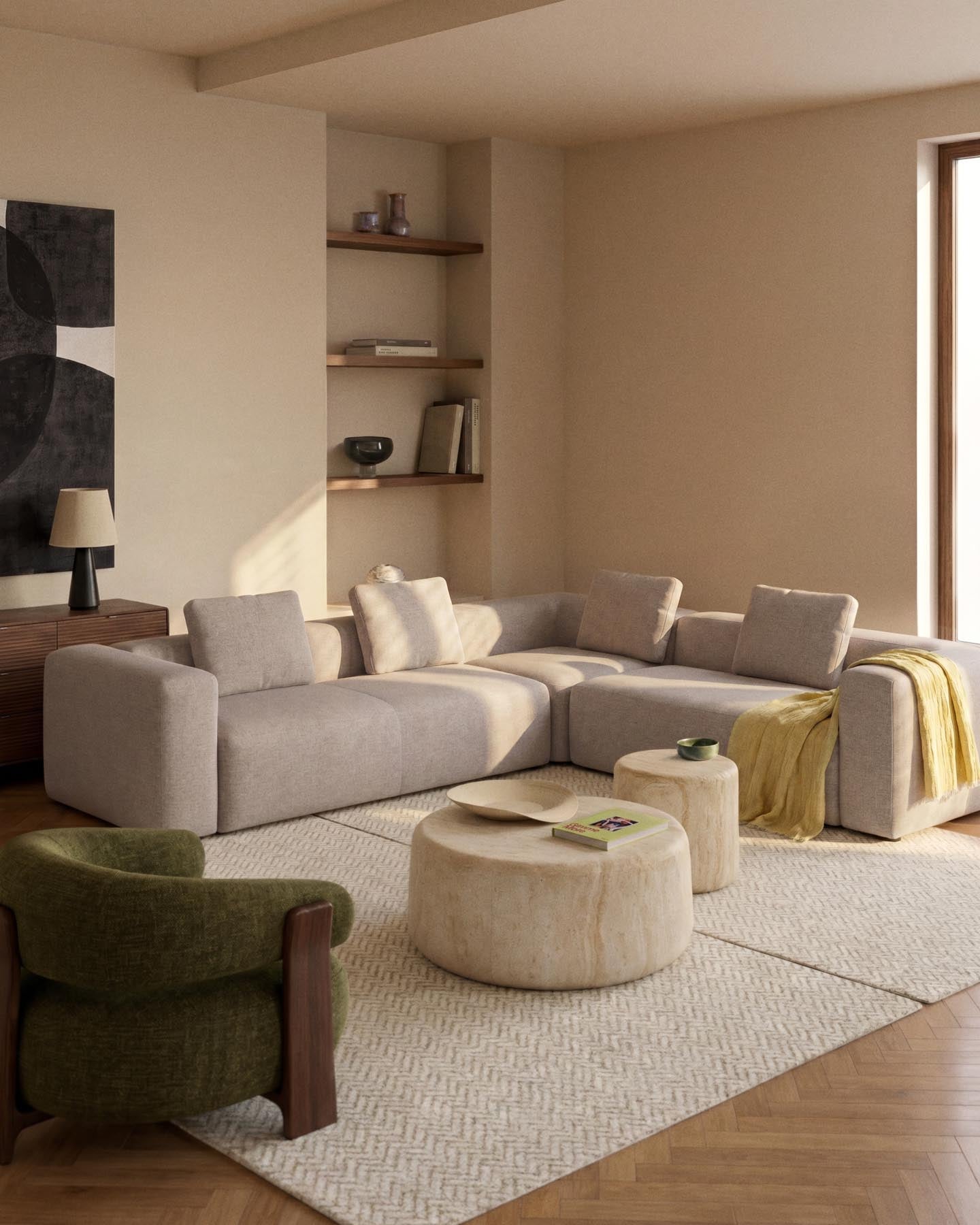5-Sitzer-Ecksofa Blok in beiger Chenille, 320 x 320 cm, FSC Mix Credit in Beige präsentiert im Onlineshop von KAQTU Design AG. Ecksofa ist von Kave Home