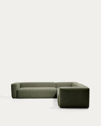 Canapé d'angle 5 places Blok en chenille vert mousse, 320 x 320 cm, FSC Mix Credit
