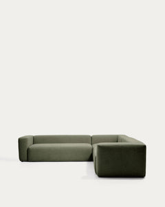 Canapé d'angle 5 places Blok en chenille vert mousse, 320 x 320 cm, FSC Mix Credit