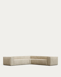6-Sitzer-Ecksofa Blok schwer entflammbar mit dickem Cord in Ecru 320 x 320 cm FSC Mix Credit