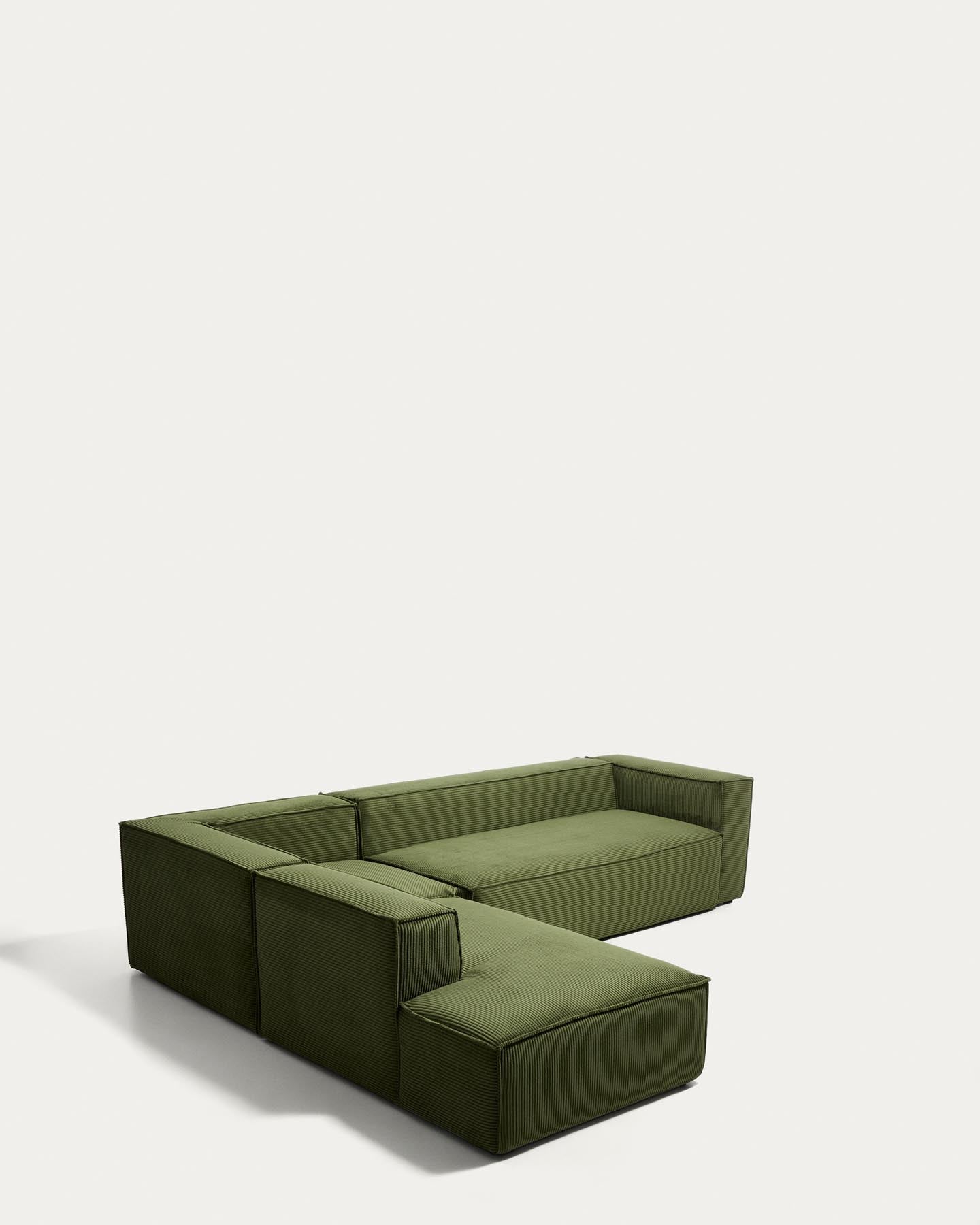 5-Sitzer-Ecksofa Blok mit Randmodul links in grobem grünem Cord, 255 x 320 cm, FSC Mix Credit in Grün präsentiert im Onlineshop von KAQTU Design AG. L-Sofa links ist von Kave Home