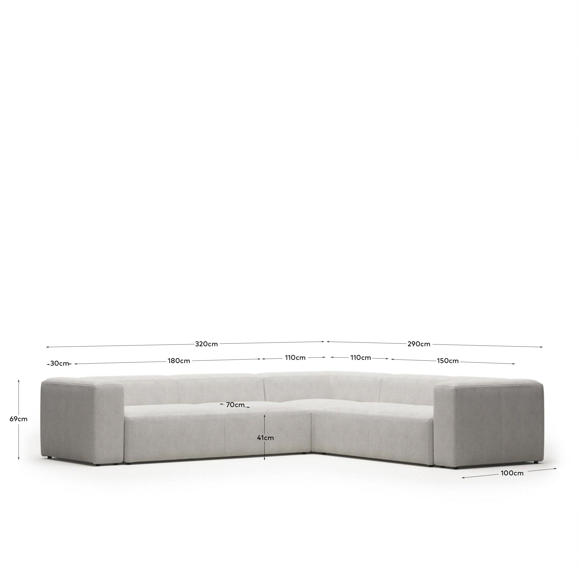 Blok 5-Sitzer-Ecksofa mit Bouclé-Bezug in Weiss 320 x 290 cm / 290 x 320 cm FR in Weiss präsentiert im Onlineshop von KAQTU Design AG. Ecksofa ist von Kave Home
