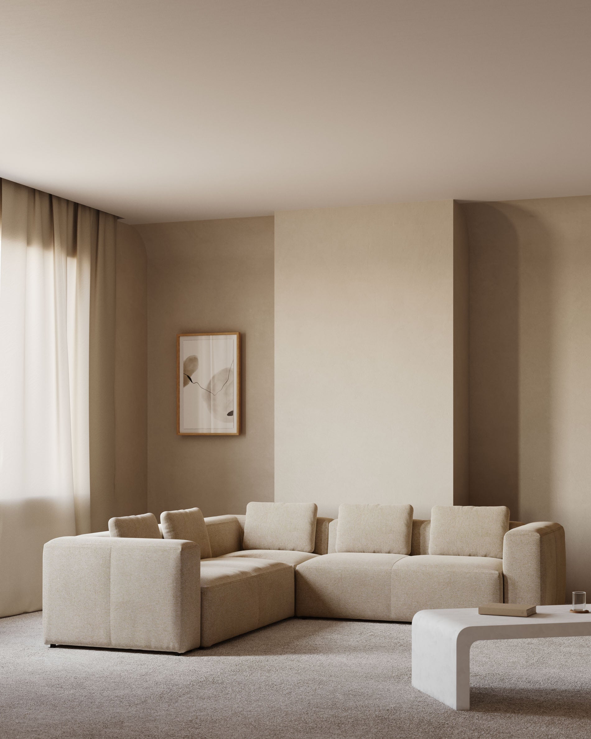 Blok 5-Sitzer-Ecksofa in Beige 320 x 290 cm / 290 x 320 cm FR in Beige präsentiert im Onlineshop von KAQTU Design AG. Ecksofa ist von Kave Home