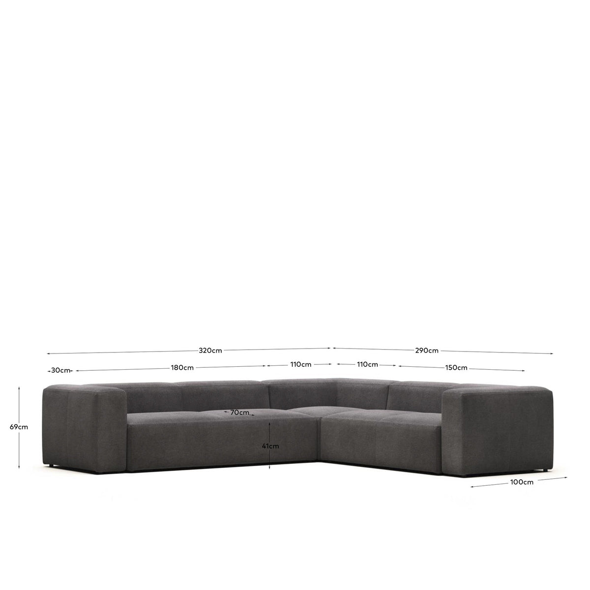 Blok 5-Sitzer-Ecksofa in Grau 320 x 290 cm / 290 x 320 cm FR in Grau präsentiert im Onlineshop von KAQTU Design AG. Ecksofa ist von Kave Home