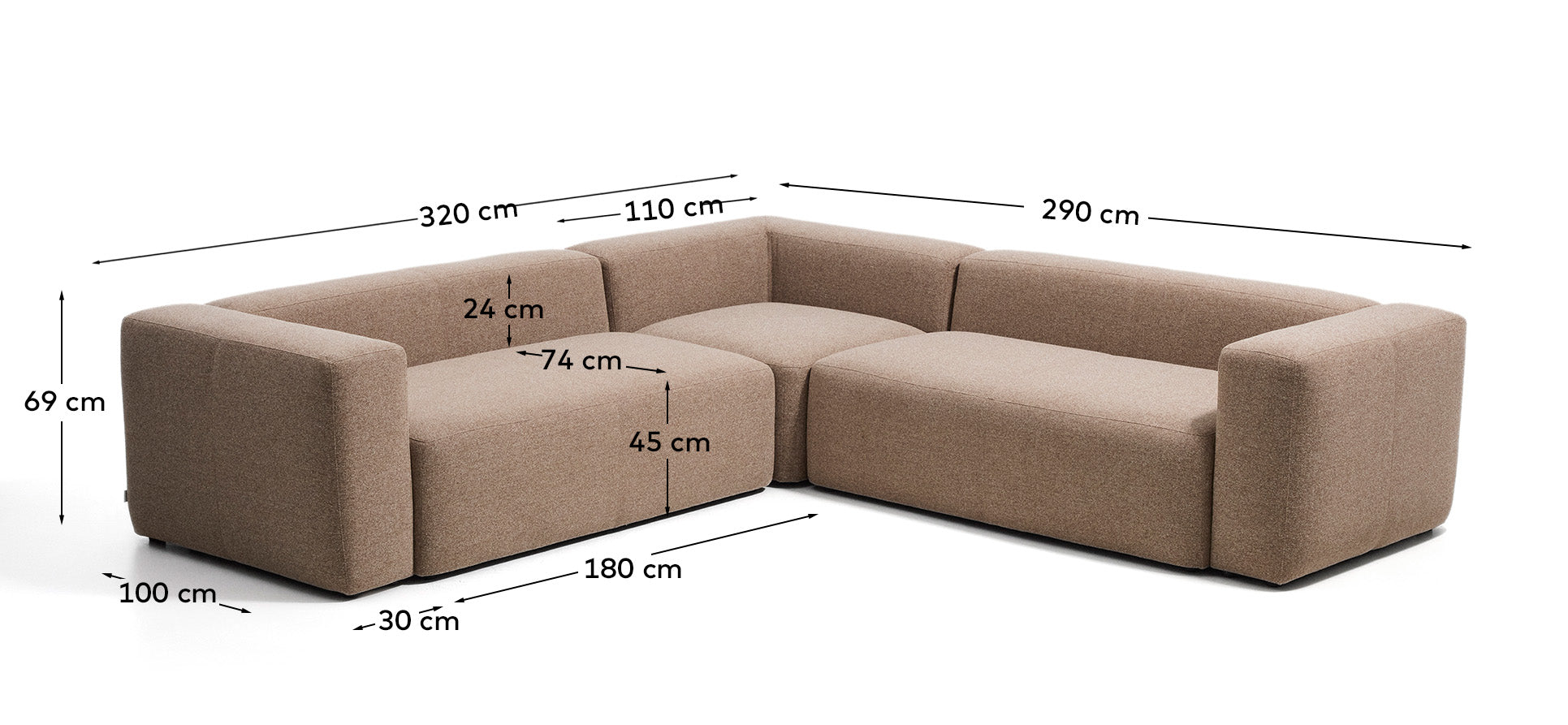 5-Sitzer-Ecksofa Blok in brauner Chenille, 320 x 290 cm / 290 x 320 cm, FSC Mix Credit in Taupe präsentiert im Onlineshop von KAQTU Design AG. Ecksofa ist von Kave Home
