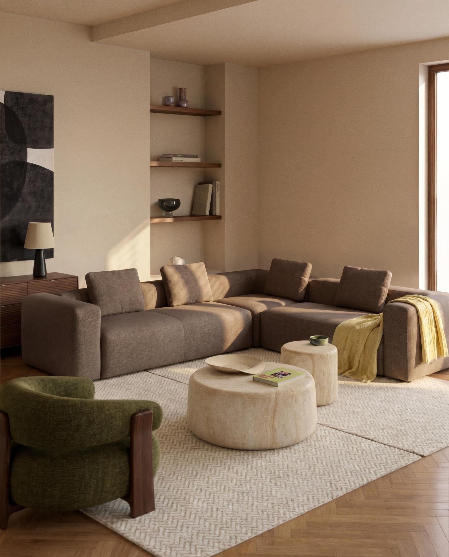 5-Sitzer-Ecksofa Blok in brauner Chenille, 320 x 290 cm / 290 x 320 cm, FSC Mix Credit in Taupe präsentiert im Onlineshop von KAQTU Design AG. Ecksofa ist von Kave Home