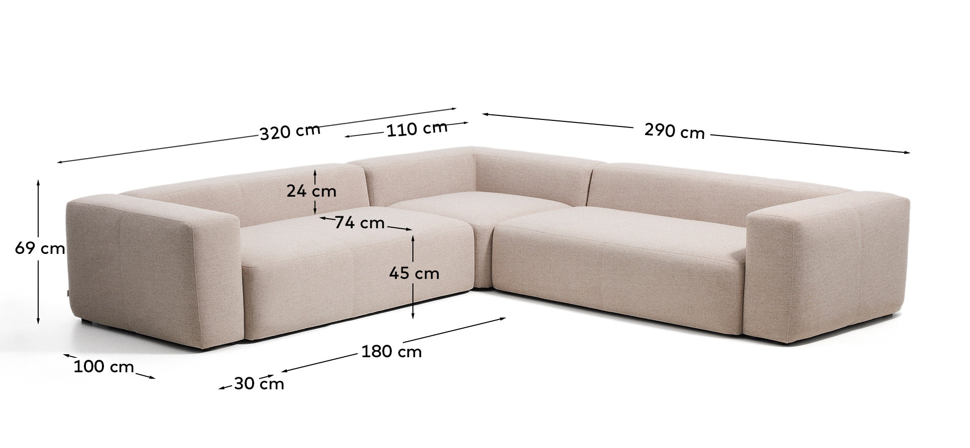 5-Sitzer-Ecksofa Blok in beiger Chenille, 320 x 290 cm / 290 x 320 cm, FSC Mix Credit in Beige präsentiert im Onlineshop von KAQTU Design AG. Ecksofa ist von Kave Home