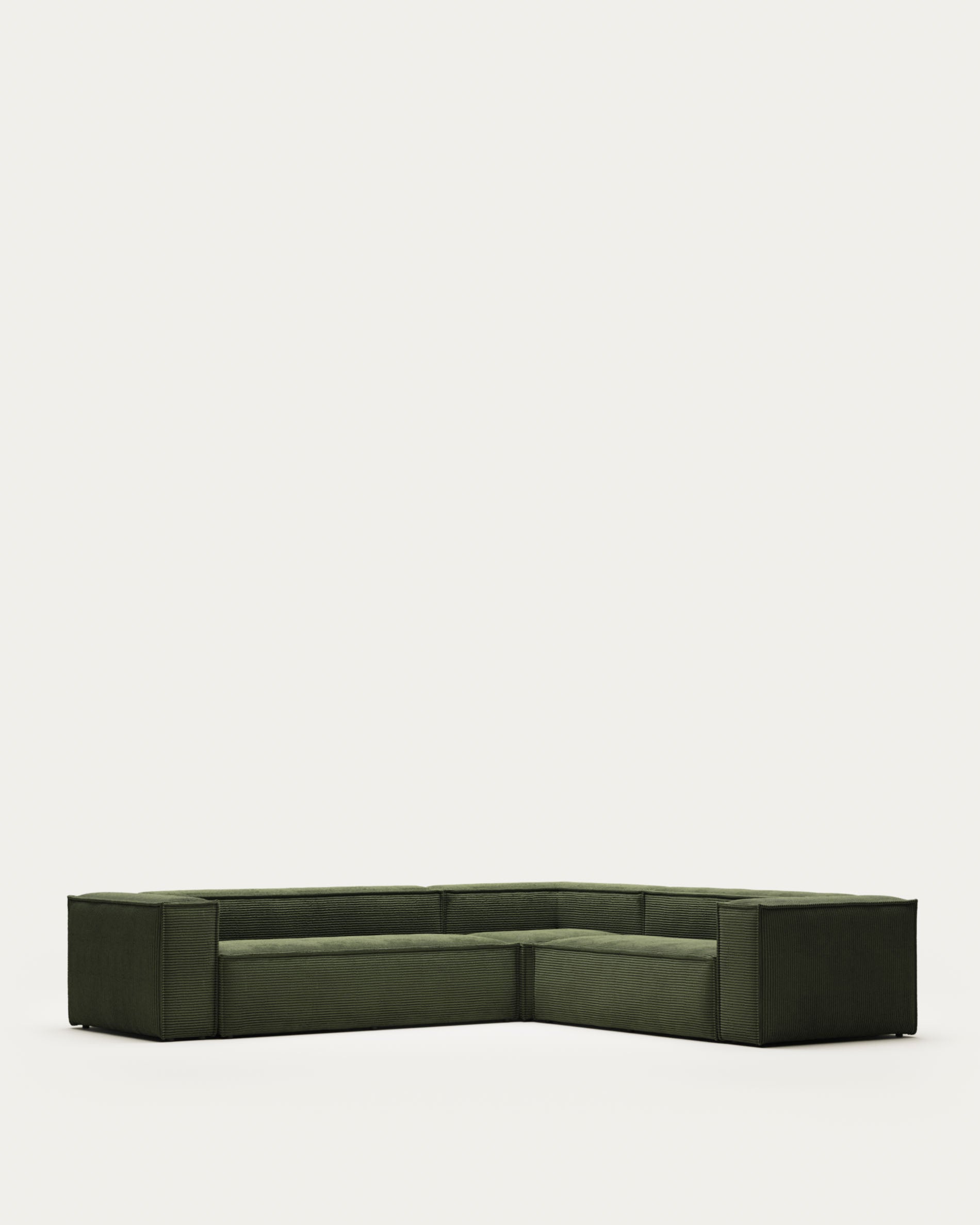 5-Sitzer-Ecksofa Blok, schwer entflammbar mit dickem, grünem Cord, 320 x 290 cm / 290 x 320 cm, FSC Mix Credit in Grün präsentiert im Onlineshop von KAQTU Design AG. Ecksofa ist von Kave Home