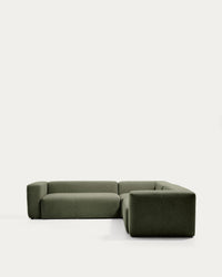 divano angolare a 4 posti <tc>Blok</tc> in ciniglia verde muschio, 290 x 290 cm, FSC Mix Credit