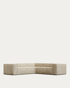 4-Sitzer-Ecksofa Blok schwer entflammbar mit dickem Cord in Ecru 290 x 290 cm FSC Mix Credit