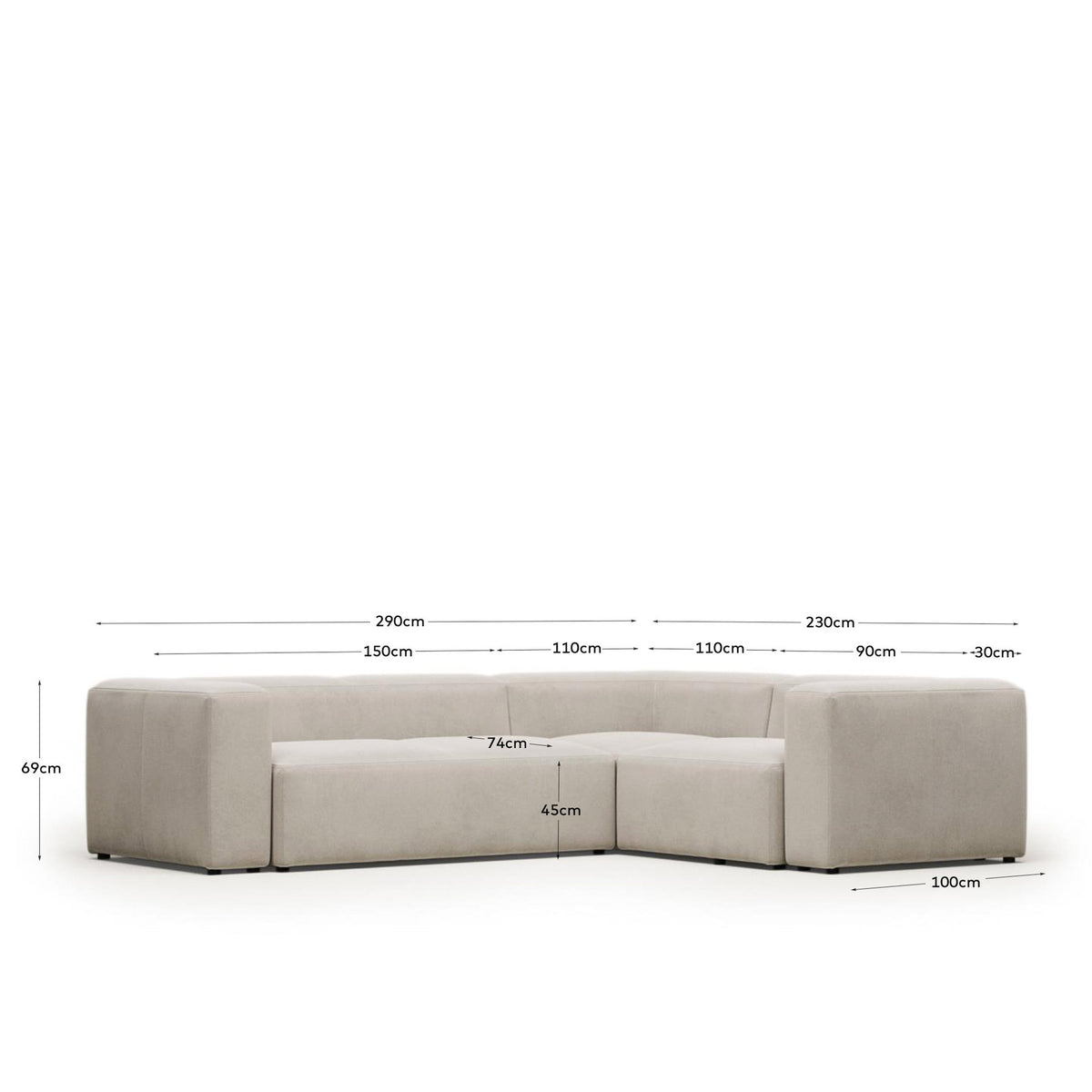 3-Sitzer-Ecksofa Blok mit beiger Chenille 290 x 230 cm / 230 x 290 cm FSC Mix Credit in Beige präsentiert im Onlineshop von KAQTU Design AG. 3er Sofa ist von Kave Home