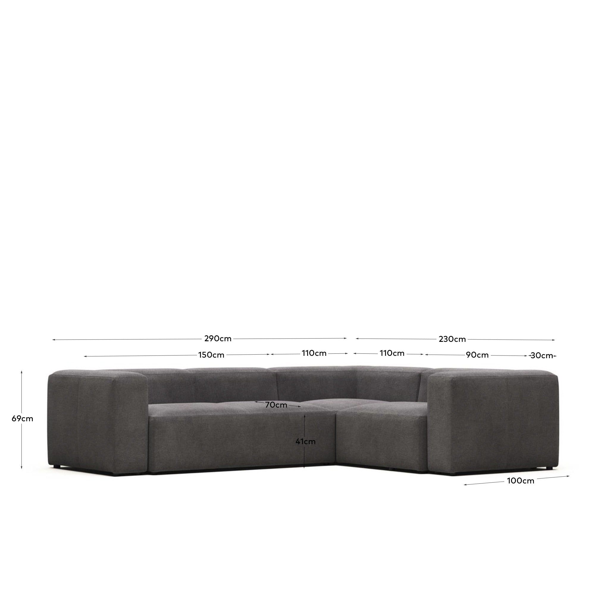 Blok 3-Sitzer Ecksofa grau 290 x 230 cm / 230 cm 290 cm FR in Grau präsentiert im Onlineshop von KAQTU Design AG. Ecksofa ist von Kave Home