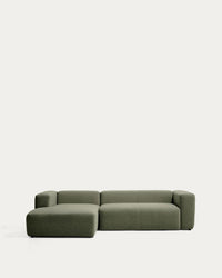 Canapé 3 places Blok avec méridienne à gauche en chenille vert mousse, 300 cm, FSC Mix Crédit