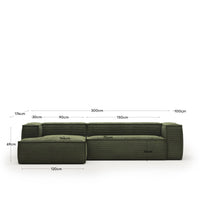 divano a 3 posti <tc>Blok</tc> con chais<tc>elo</tc>maglie di collegamento, ignifughe con cordino spesso verde, 300 cm, FSC Mix Credit