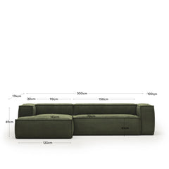 divano a 3 posti <tc>Blok</tc> con chais<tc>elo</tc>maglie di collegamento, ignifughe con cordino spesso verde, 300 cm, FSC Mix Credit
