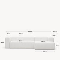 3-seater sofa Blok with chaise longue on the right, flame retardant with white imitation lambskin,