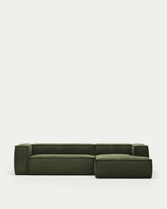 Canapé 3 places Blok en velours côtelé vert épais et chaise longue<tc>elo</tc>langue droite 300 cm FSC Mix Crédit