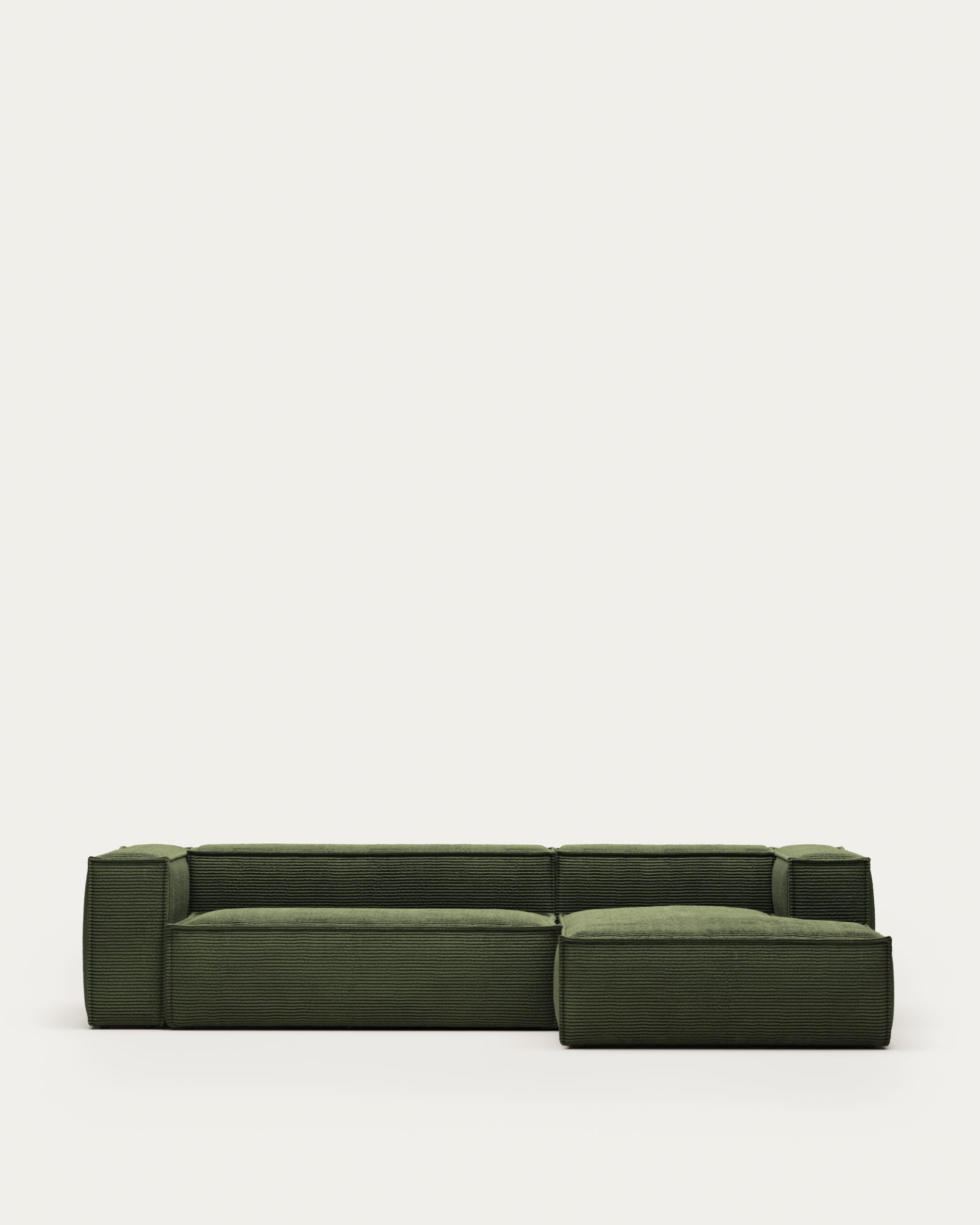 Canapé 3 places Blok en velours côtelé vert épais et méridienneelolangue droite 300 cm FSC Mix Crédit