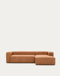 Sofa Blok aus braunem Leder 3-Sitzer Chaiselongue rechts 300 cm