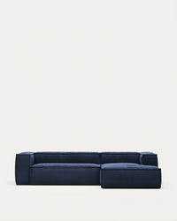 3-seater sofa Blok with chaise longue on the right, flame retardant with thick blue corduroy, 30