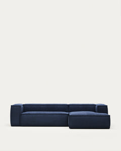 3-seater sofa Blok with chaise longue on the right, flame retardant with thick blue corduroy, 30