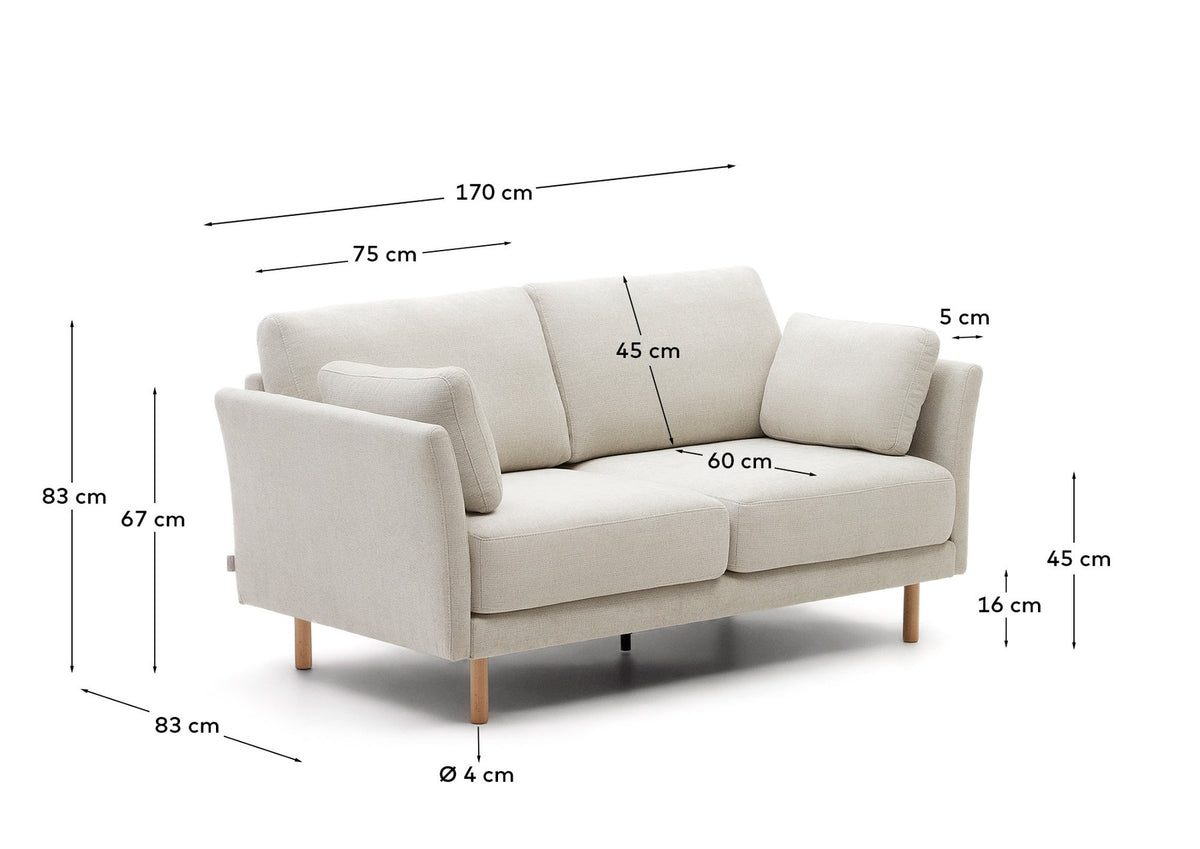 Gilma 2-Sitzer-Sofa aus Chenille in Perle und Beine mit natürlichem Finish 170 cm in Perle präsentiert im Onlineshop von KAQTU Design AG. 2er Sofa ist von Kave Home