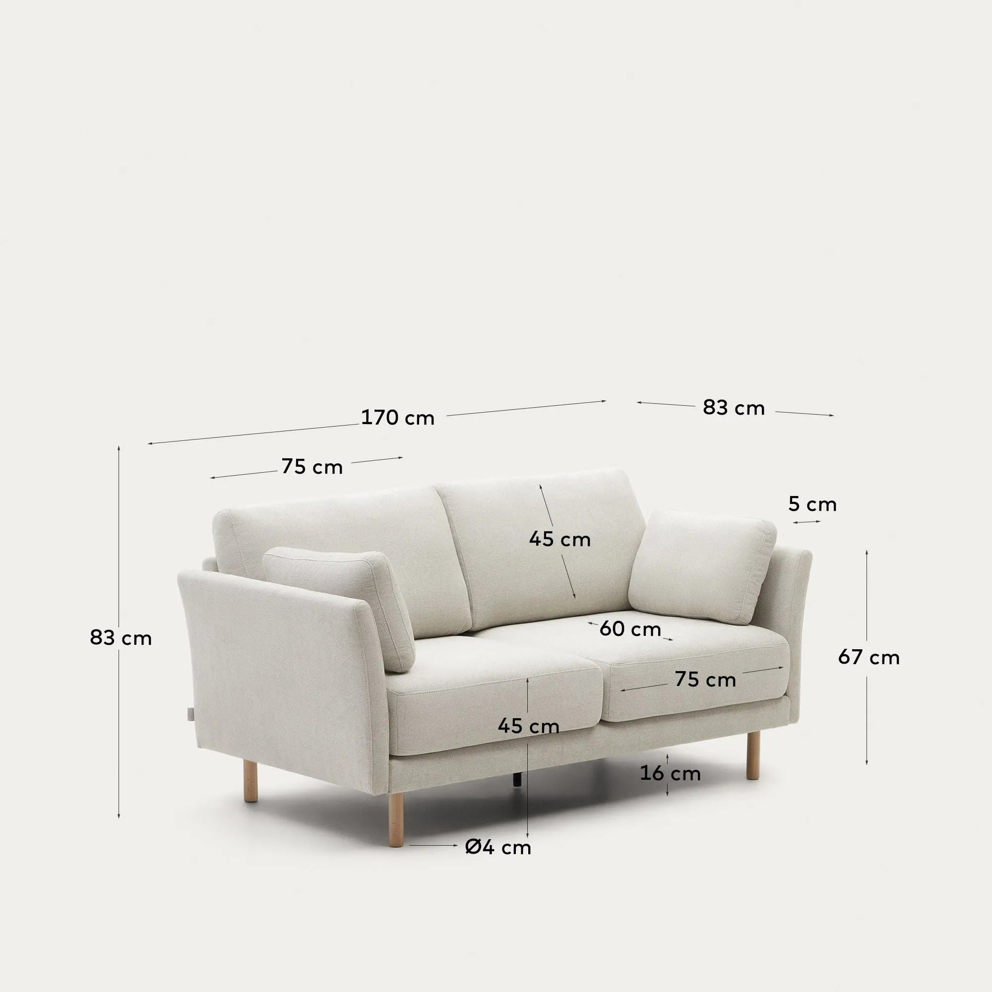 Elegantes 2-Sitzer-Sofa in Perle, Chenille-Bezug, Holzbeine, 170 cm. Komfort und Stil für Ihr Wohnzimmer.