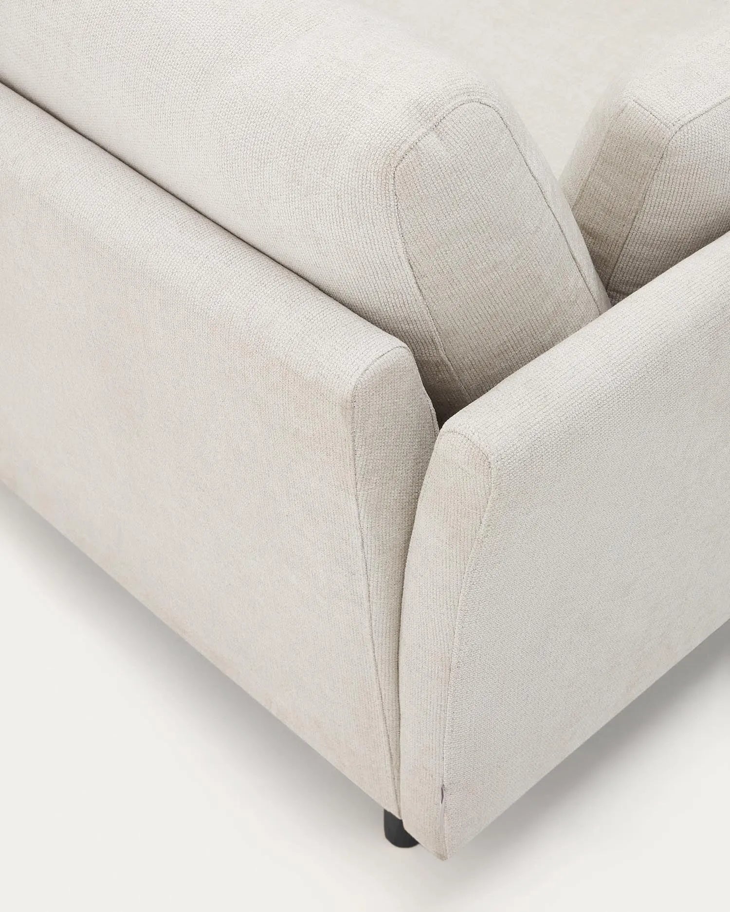 Stilvolles 2-Sitzer-Sofa aus perlfarbener Chenille, 170 cm breit, mit schwarzen Beinen, perfekt für zeitgemäße Wohnräume.