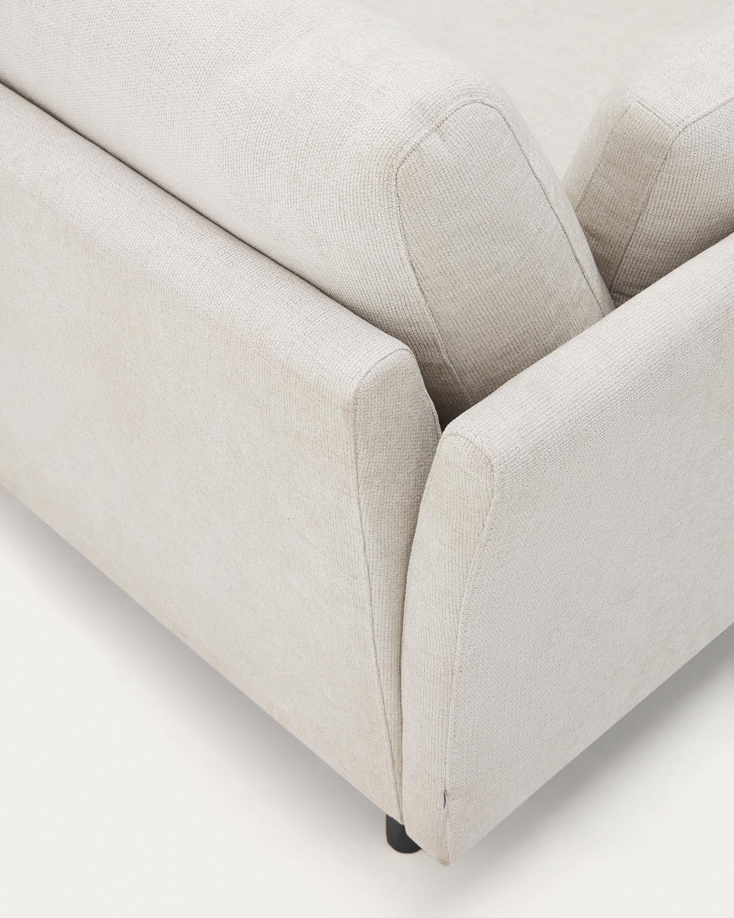 Stilvolles 2-Sitzer-Sofa aus perlfarbener Chenille, 170 cm breit, mit schwarzen Beinen, perfekt für zeitgemäße Wohnräume.