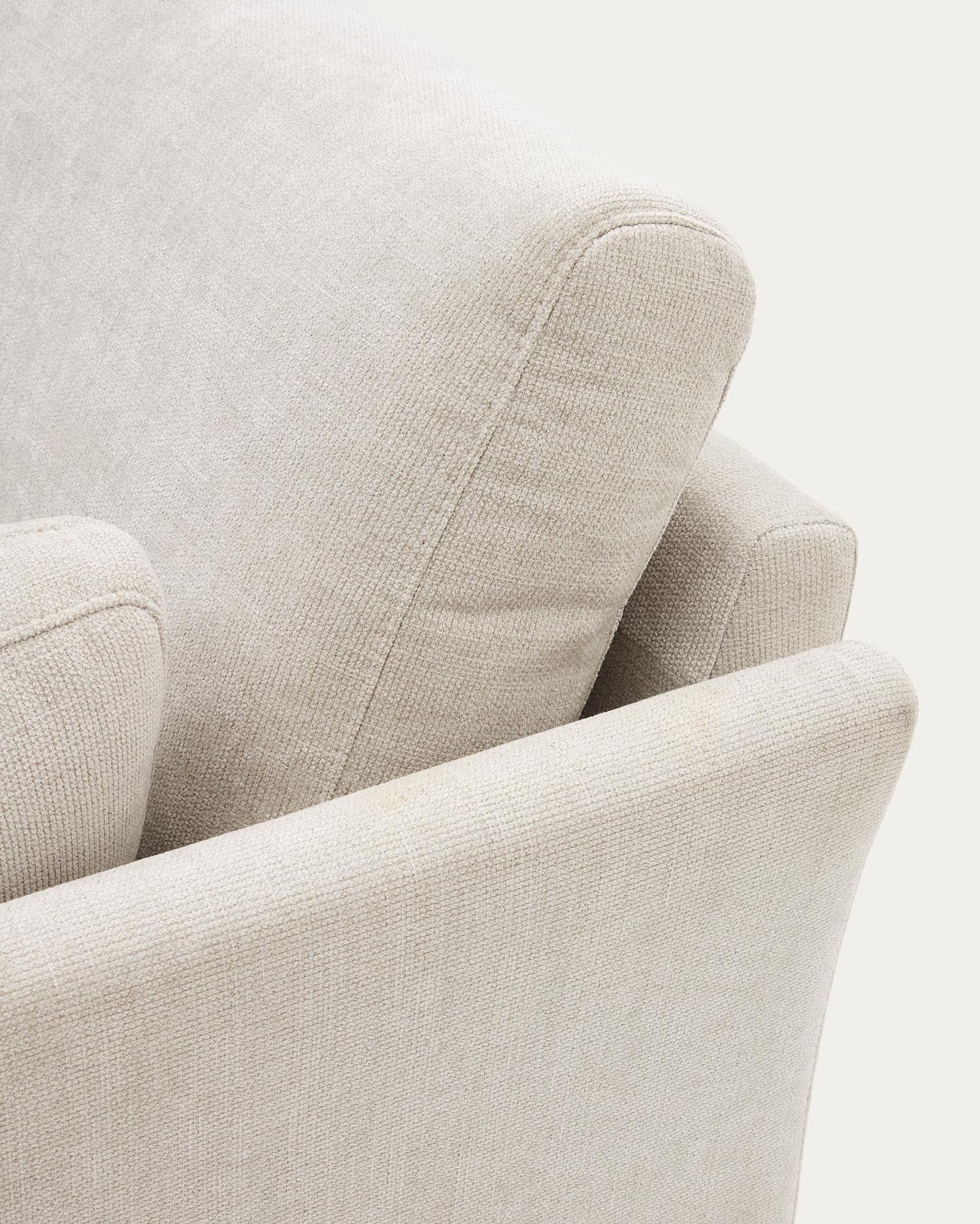 Elegantes 2-Sitzer-Sofa aus perlfarbener Chenille, 170 cm breit, mit schwarzen Beinen, ideal für moderne Wohnräume.