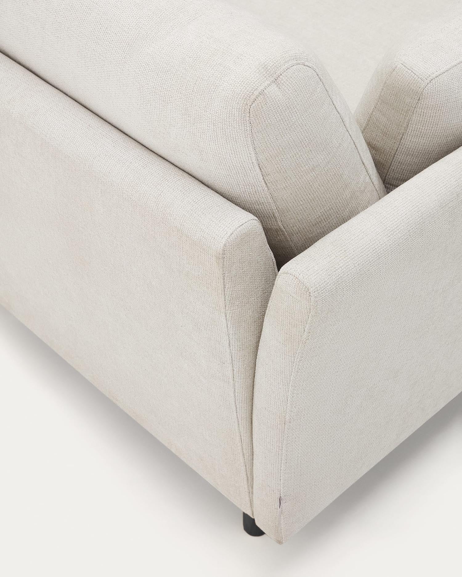 Elegantes 3-Sitzer-Sofa Gilma mit variabler Chaiselongue, perlenfarbenem Chenille-Bezug und schwarzen Beinen, 260 cm, von Kave Home.