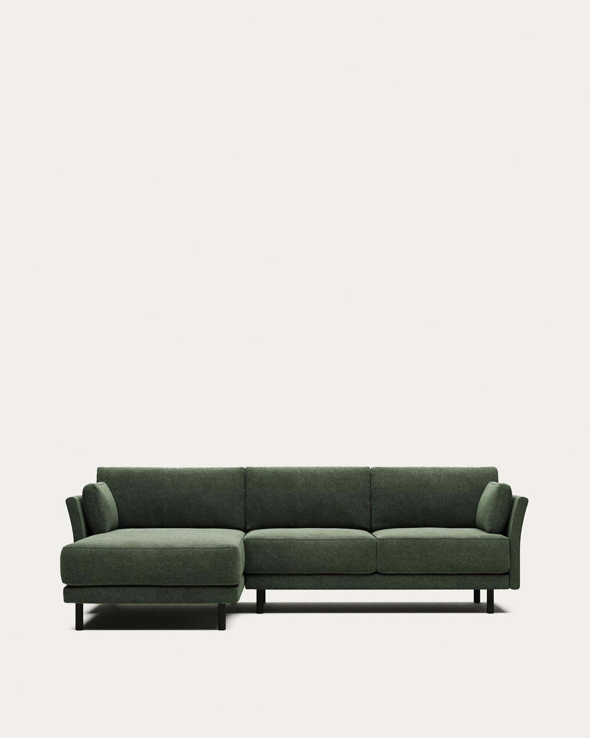Gilma 3-seater sofa with right/left chaise longue, flame retardant with green chenille