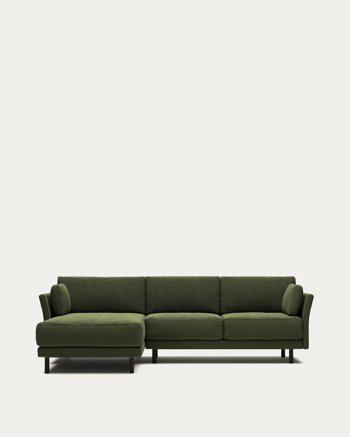 Gilma 3-seater sofa with right/left chaise longue, flame retardant with thick green C