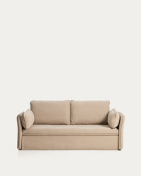 Tanit Schlafsofa beige und Beine aus massivem Buchenholz mit natürlichem Finish 210 cm FSC Mix Credit
