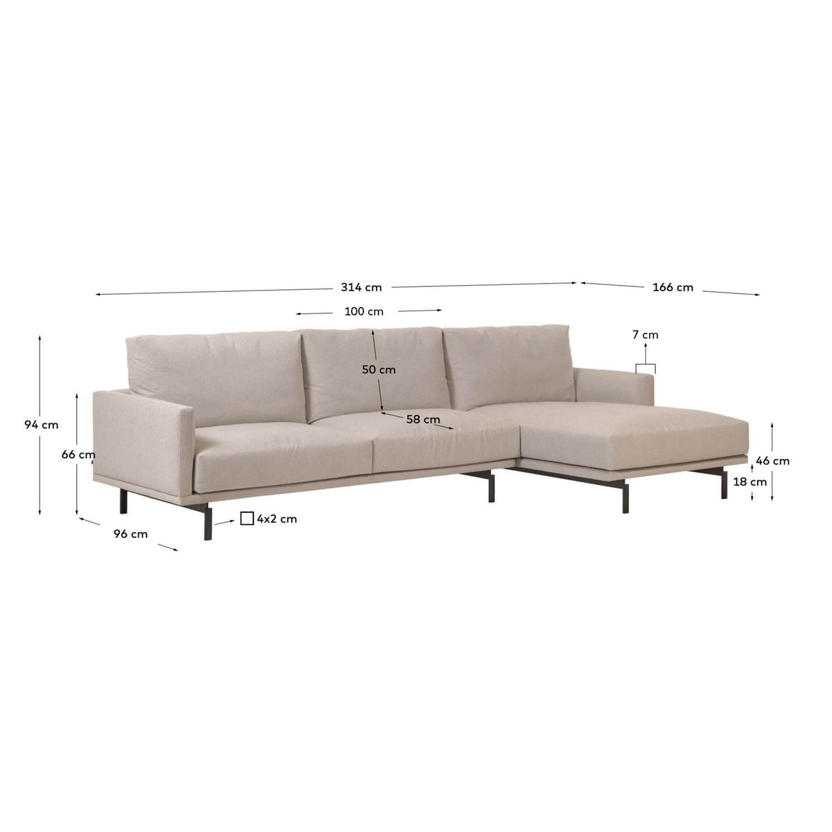 Galene 4-Sitzer Sofa beige mit Chaiselongue rechts 314 cm FSC Mix Credit in Beige präsentiert im Onlineshop von KAQTU Design AG. L-Sofa rechts ist von Kave Home